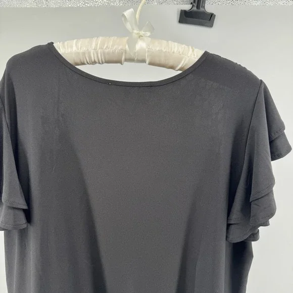 Sweet Rain Black Lace Yoke Blouse Womens Plus Size 2X Ruffle Hem Top - Picture 4 of 7